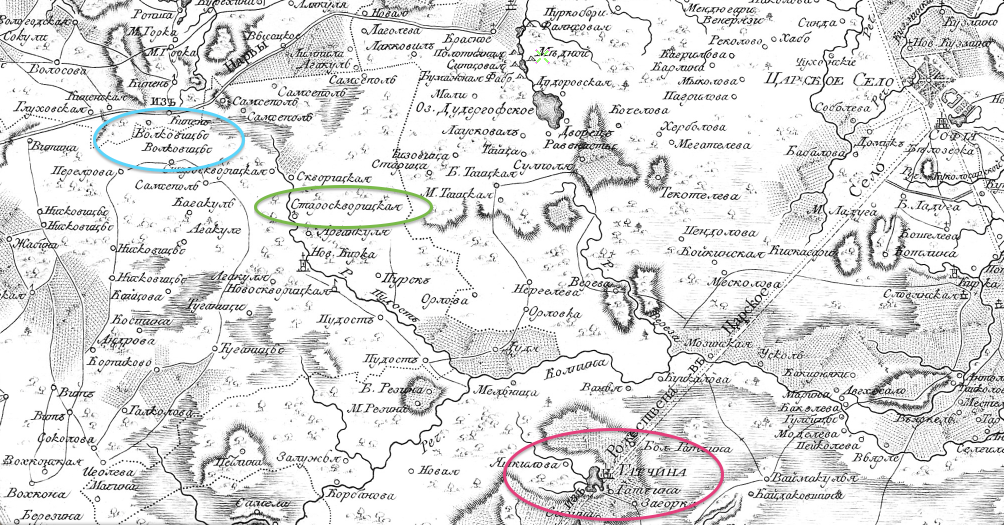 Alexander Wilbrecht, Karta okruzhnosti Sanktpeterburga 1810 goda; detail from a zoomable version at 